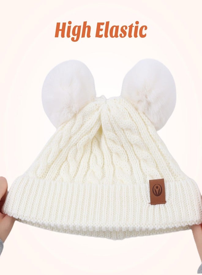 PESAAT Warm Toddler Girl Beanie Knit Winter Hats for Kids Twist Baby Boys Girls Hat 1-4 Years (White) - Image 4